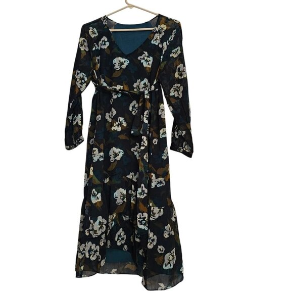 Cabi NWT Women’s Pirouette Floral Chiffon Ruffled Hem Teal Style 3460 Dress M - Picture 1 of 11